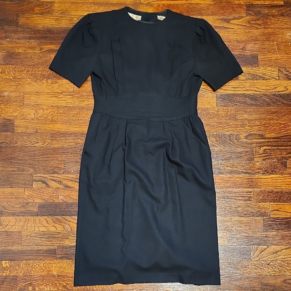 Liz Claiborne Vintage 80s 100% Silk Classic Pleated Black Midi Dress Prarie 6P